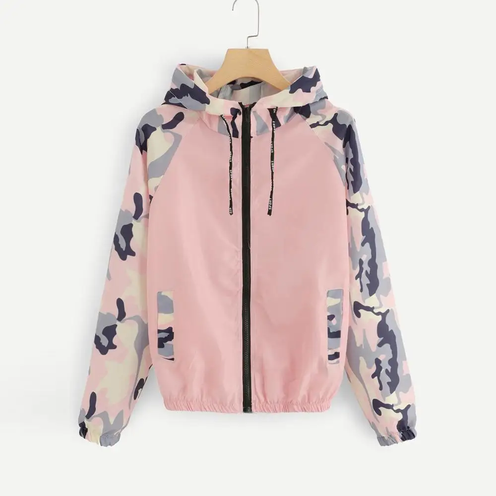 Осень 2020 Женская Повседневная ветровка с цветными вставками куртка капюшоном на