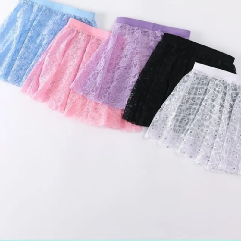 

Children's dance room simple soft and breathable lace decoration elastic waist dance practice skirt