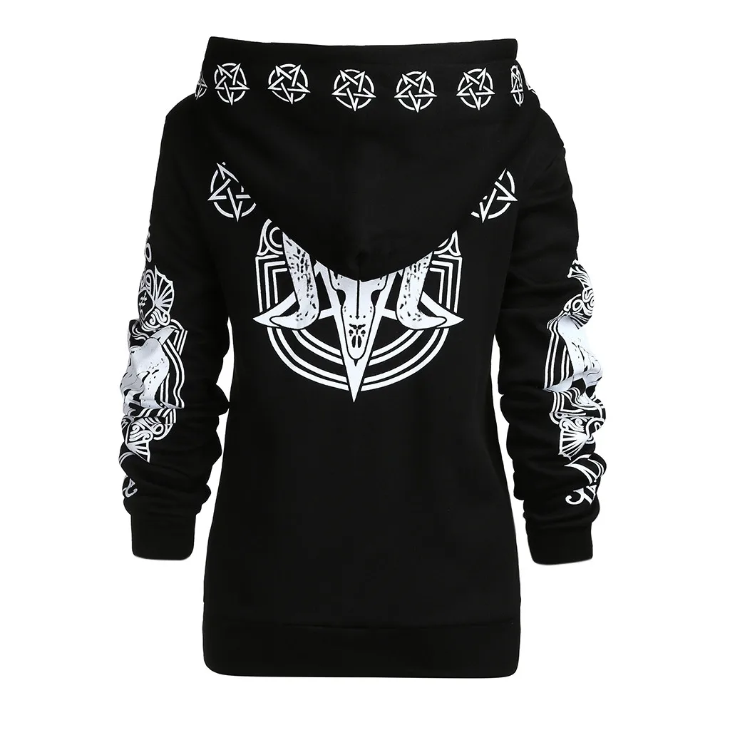 Женская куртка с капюшоном и длинным рукавом готическая Черная повседневная
