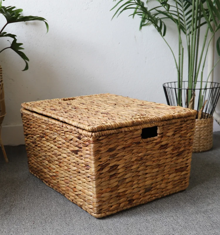 Корзина для хранения с крышкой из натуральной травы ручной работы|Коробки и