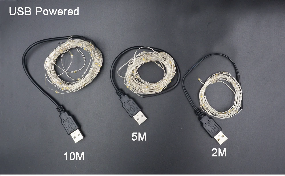 2 м, 3 м, 5 м, 10 м, питание от USB/питание от аккумулятора, серебряная светодиодная гирлянда, сказочные огни, Рождественская гирлянда, вечерние, свадебные, декоративный светильник