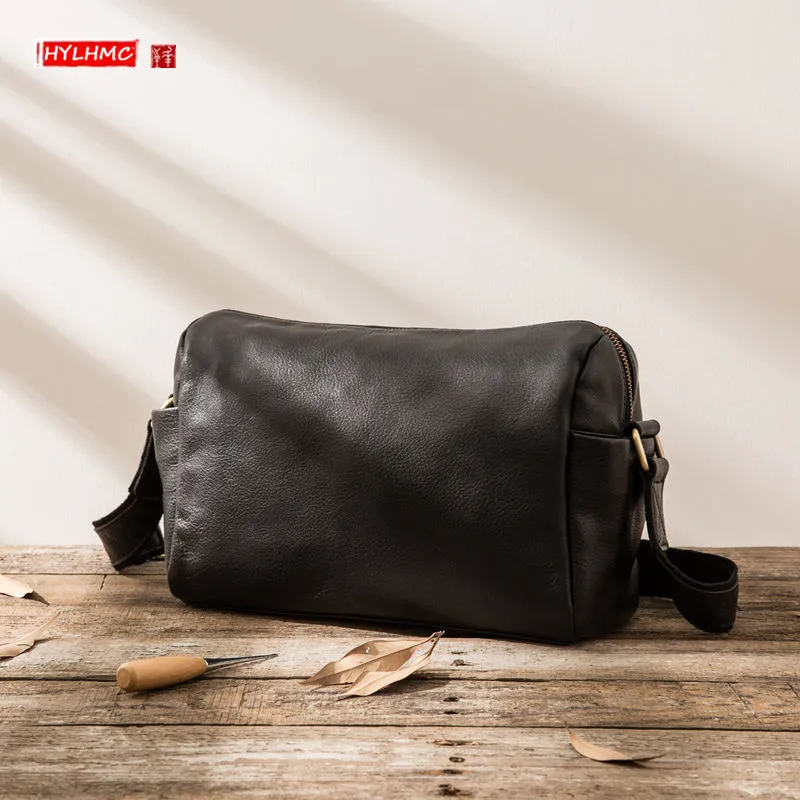 Genuine Leather Men's Shoulder Messenger Bag Retro Small Crossbody Bag Casual Back Packs Vintage Soft Men