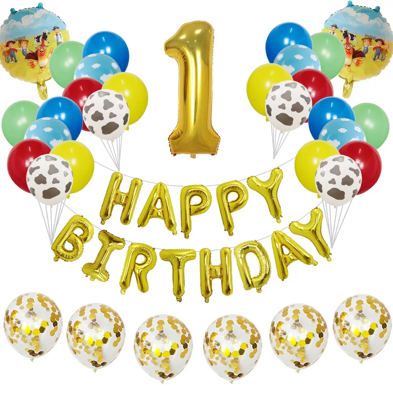 

34pcs/set Cartoon Farm Animal Foil Balloons Set Cloud Latex 30'' Number Air Globos Kids Happy Birthday Party Decoration Supplies