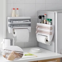 4 in 1 kitchen organizer paper towel holder cling film cutting holder sauce bottle tin foil paper storage rack kitchen shelf