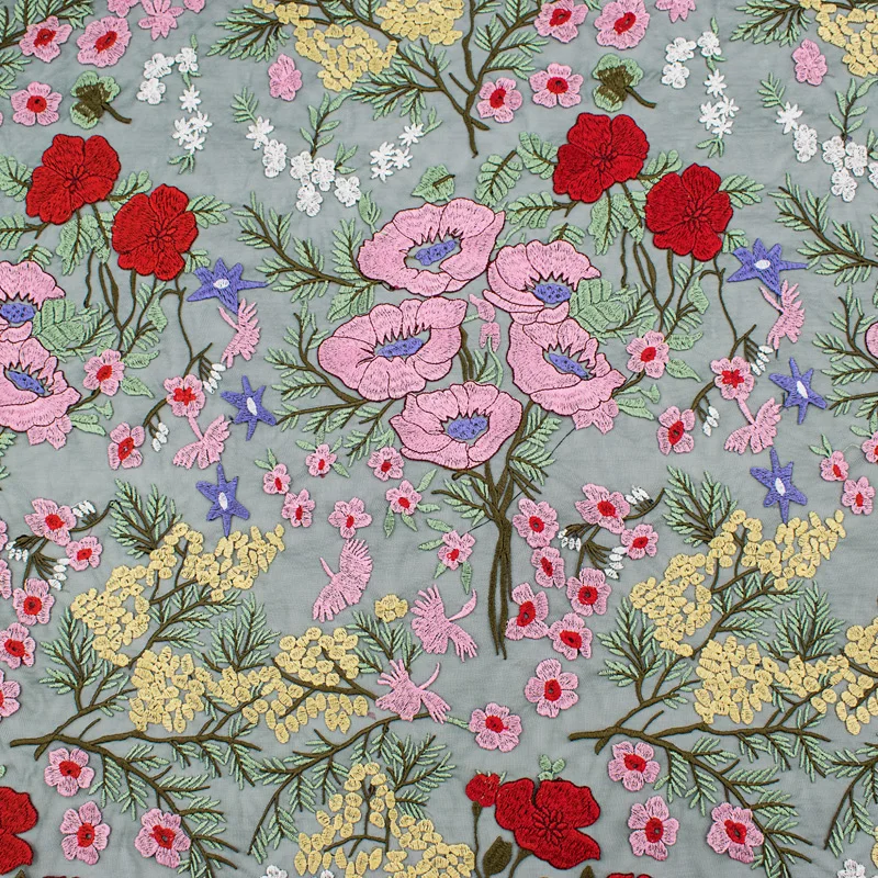 

colorful flowers lace embroidery floral fabric for dress tissu telas por metro bazin riche getzner tissus