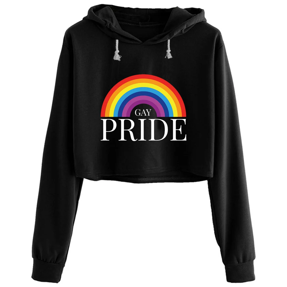 

Gay Pride Rainbow Big Crop Hoodies Women Y2k Kawaii Goth Grunge Pullover For Girls