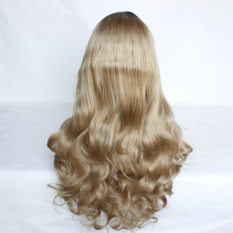 blonde27 MRWIG длинные волнистые синтетические бесклеевые передние парики правая часть 320 Плотность г черный/коричневый/Блонд цвет волос - Цвет: blonde27