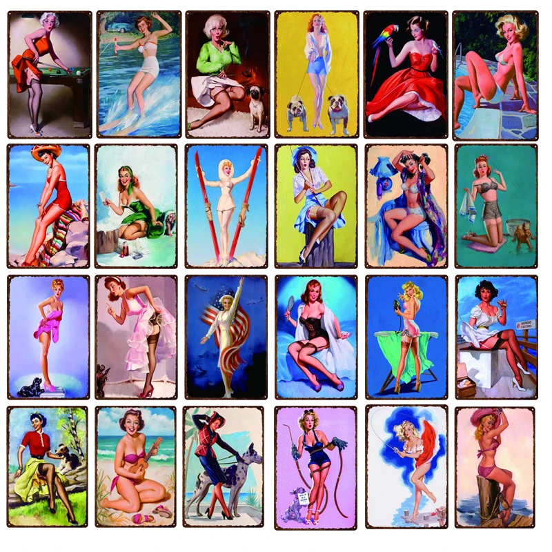 

Pin Up Girl Retro Tin Signs Vintage Metal Vintage Modern Home Decoration Pub Bar Wall Art Iron Painting 30x20cm
