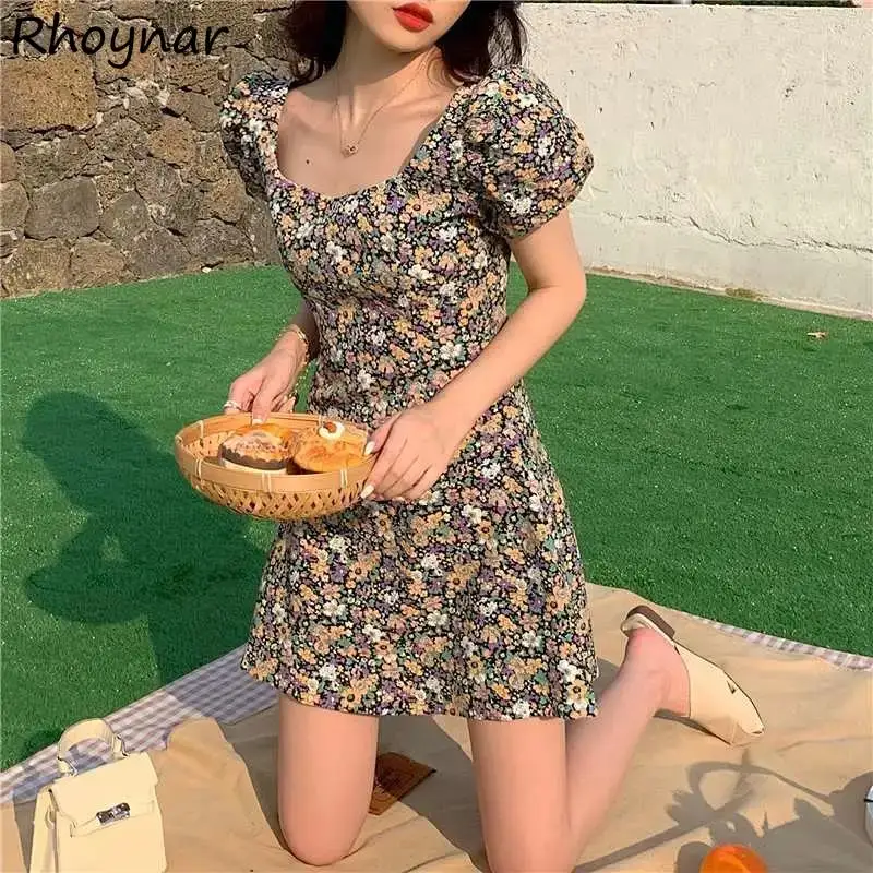 

Платье женское с пышными рукавами и квадратным вырезом, элегантный популярный винтажный темпераментный модный мешковатый сарафан для студ...