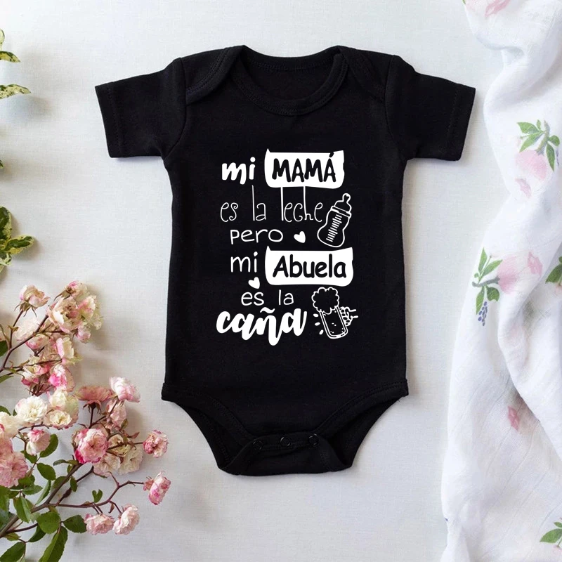 

2022 Baby Bodysuit Mi Mama Funny Newborn Jumpsuit Infant Unisex Cute Abuela Print Short Sleeve Cotton Ropa Bebes Baby Onesies