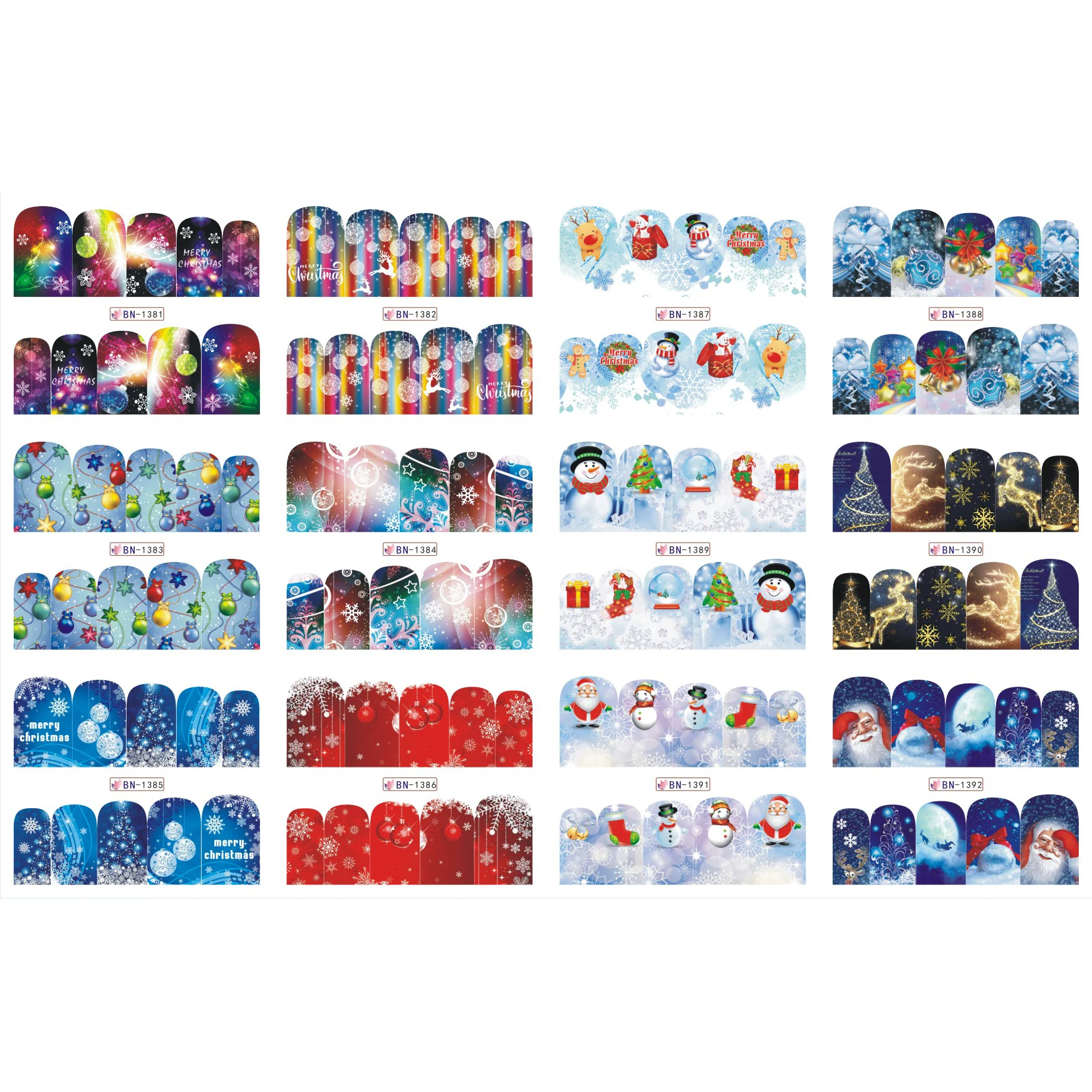 UPRETTEGO 12 PACK/ LOT WATER DECAL NAIL ART STICKER FULL COVER CHRISTMAS XMAS OWL DEER SANTA CLAUSE SNOWMAN BN1381-1392 | Красота и