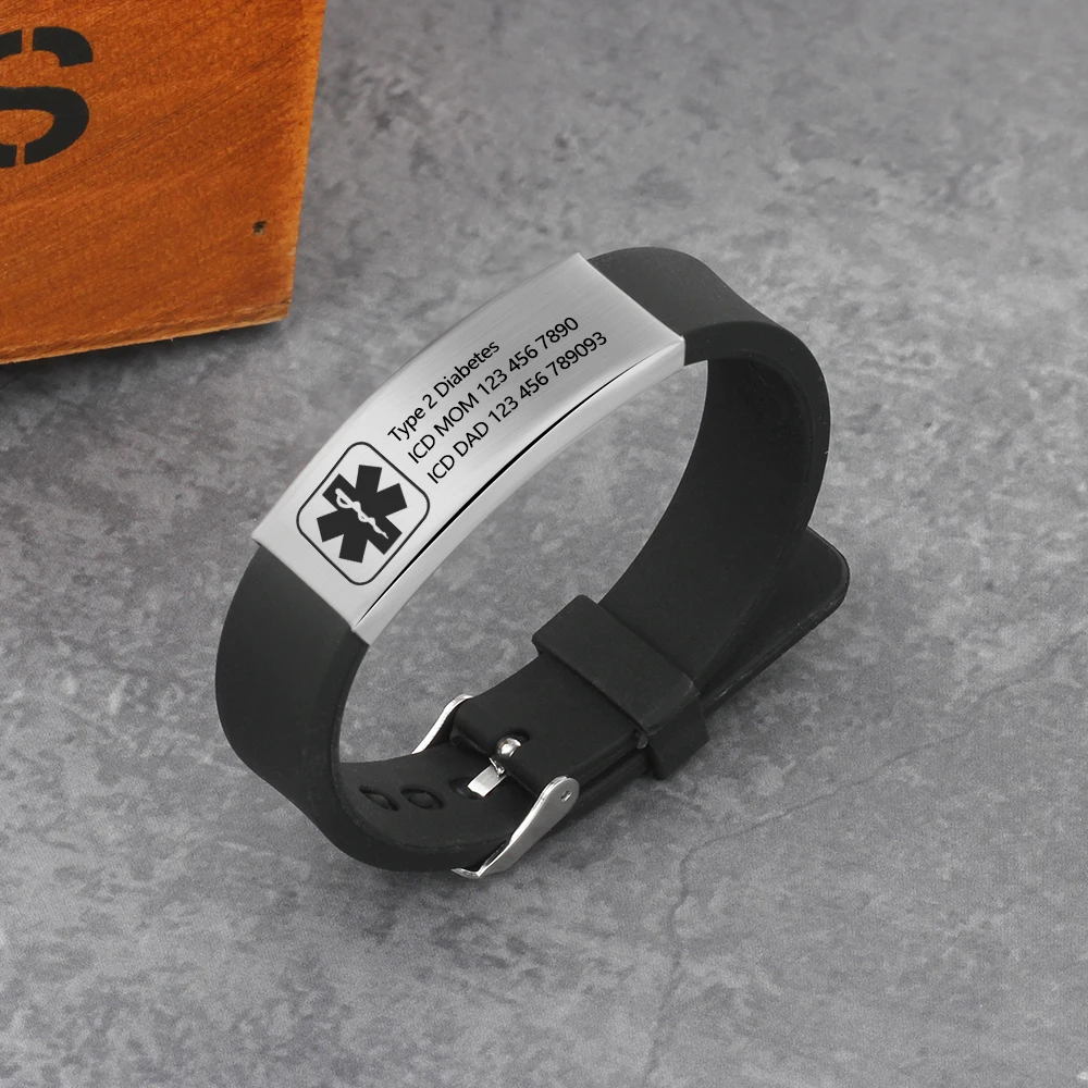 Персонализированные силиконовые регулируемые медицинские браслеты с