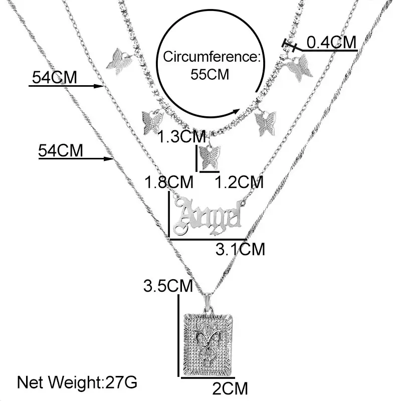 

New Fashion Cute Butterfly Crystal Chain Pendant Necklace for Women Silver Color Angel Letters Choker Necklaces Punk Jewellery