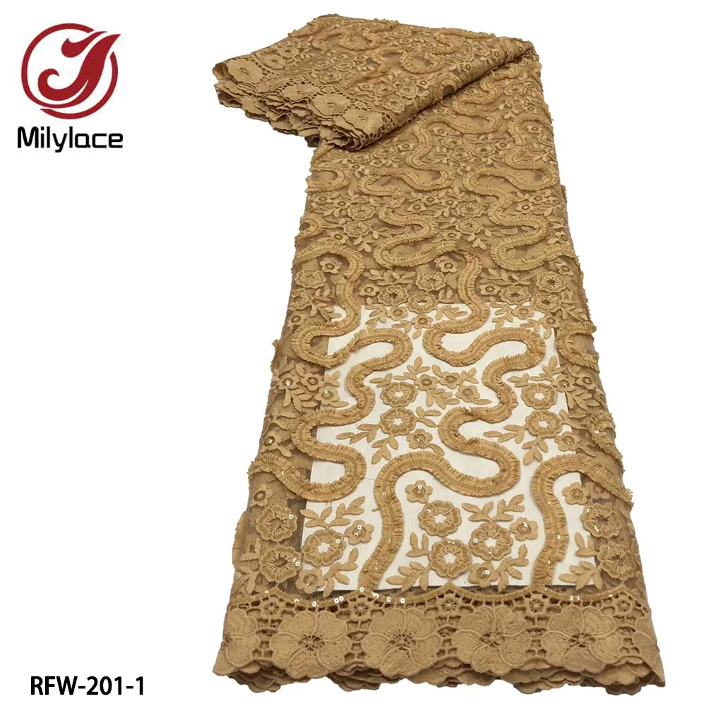 

French Tulle Lace Fabrics African Sequins Lace Fabric 2021 High Quality Embroidered Fabrics for Sewing Women Dress RFW-201