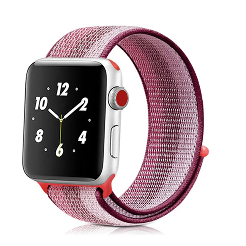 strip berry 25 Нейлоновый ремешок для Apple Watch band 42 мм 38 мм iWatch 4 band 44 мм 40 мм Браслет спортивная петля ремешок для часов correa ремень дышащий - Цвет ремешка: strip berry 25