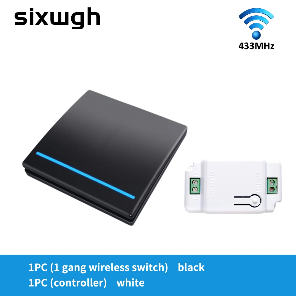 

SIXWGH 433Mhz Wireless Wall Switch 1gang 1 way 86 type Push Button panel AC 110V 220V relay remote control Light Switch