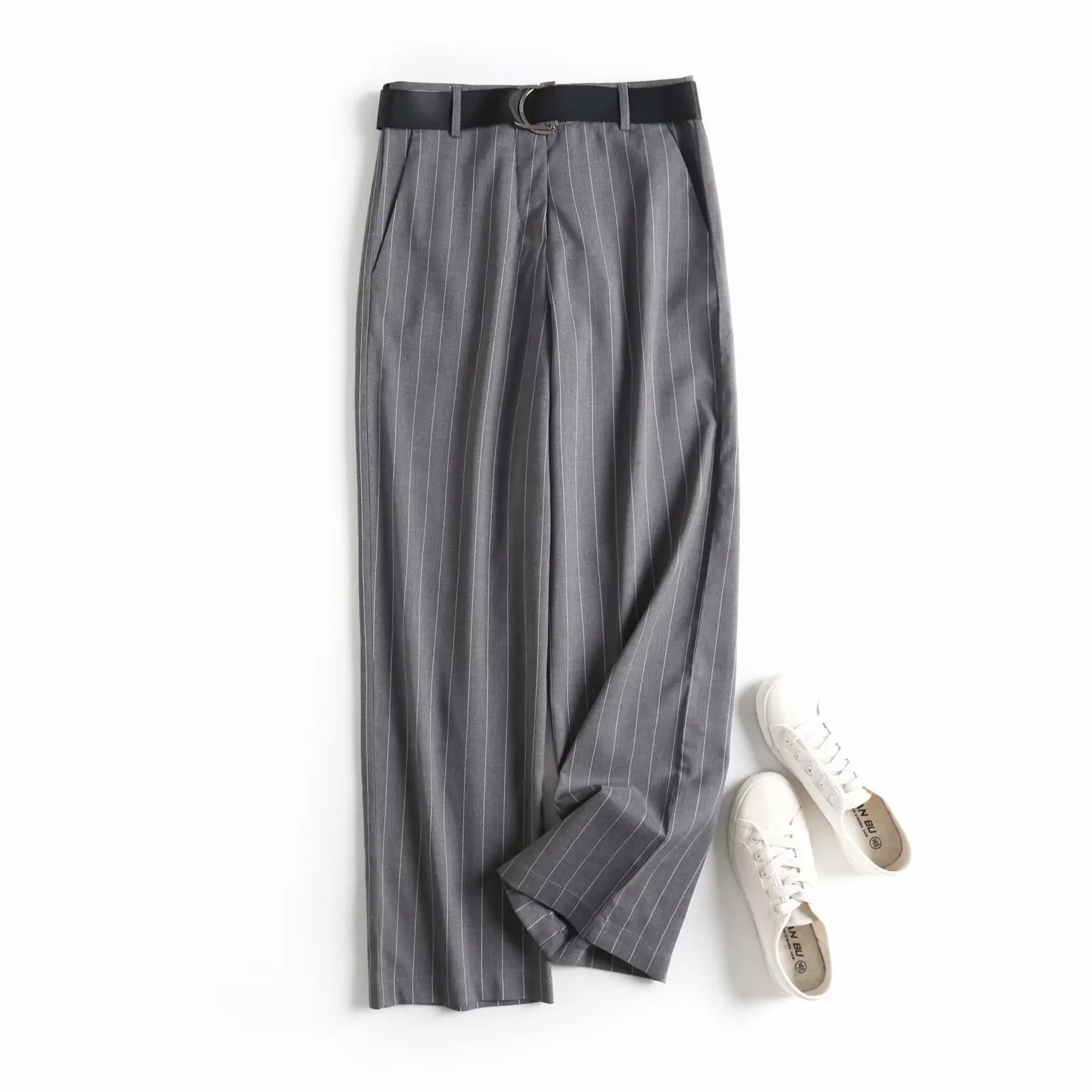 

Withered England Style Fashion Simple Office Lady Striped Casual Pants Women Belt Pantalones Mujer Pantalon Femme Trousers Women