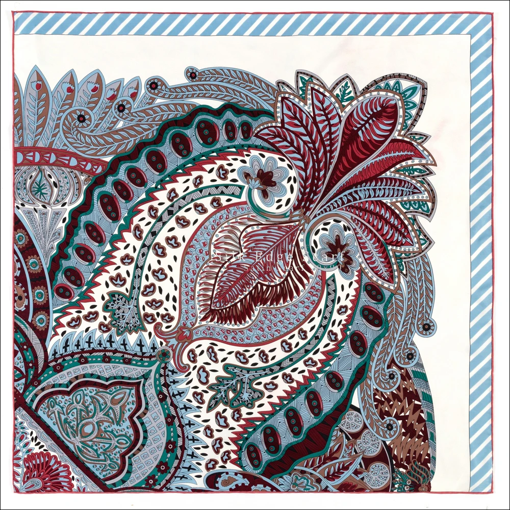 

Роскошный шарф для женщин, квадратный шелковый саржевый шарф в рулоне, шарф с принтом пейсли, Шелковый саржевый шарф 90*90 см, банданы