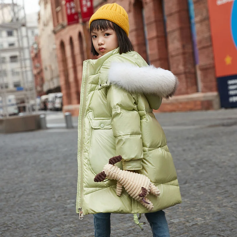 

2021 Winter Children's Fashion Down Jacket Girls' Natural Big Fur Collar Warm Thick Coat Hooded Winter Down Jacket For Teenagers