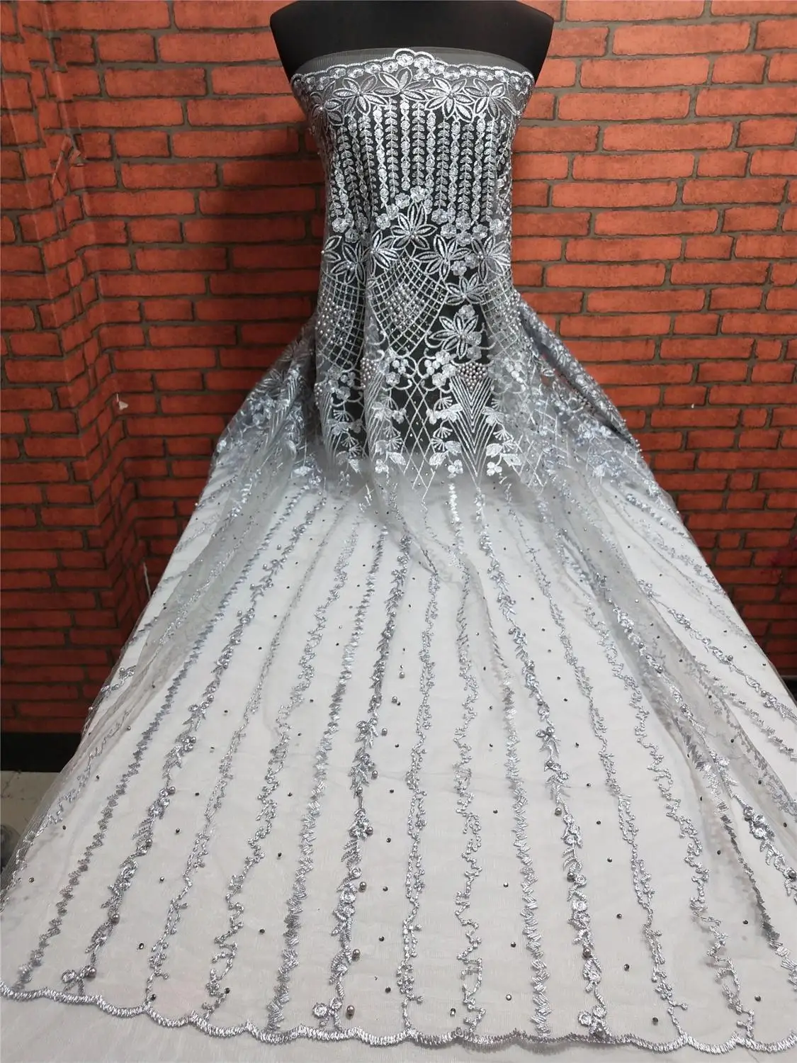 Французская Кружевная Ткань 5 ярдов/партия dhl Королевский синий камни бисер ткани