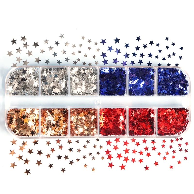 

12 Grids/Box Holographic Glitter Five-pointed Stars Sequins Epoxy Resin Silicone Mold Fillings DIY Jewelry Filler