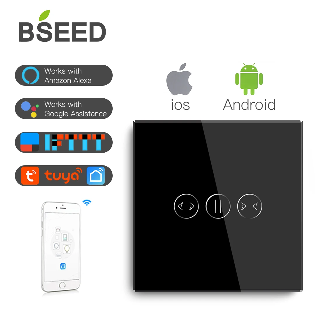 Беспроводной Wi Fi переключатель для штор BSEED умный сенсорный белого черного и