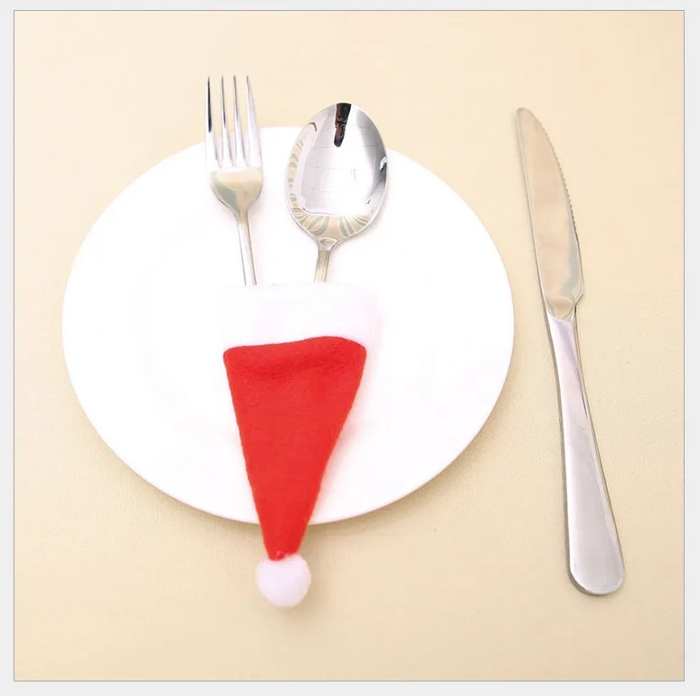 

2020 Christmas DecorChristmas Decorative tableware Caps Cutlery Holder Knife Fork Set Spoon Pocket Christmas Decor Bag 6x15cm