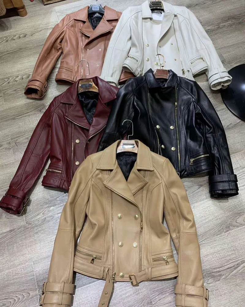 

women coat Five colors spring genuine leather jacket solid moto & Biker S-XXL size slim high quality sheepskin coats