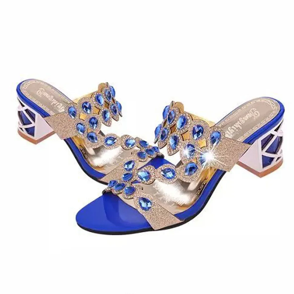 Босоножки женские кожаные на высоком каблуке модные пляжные туфли со стразами