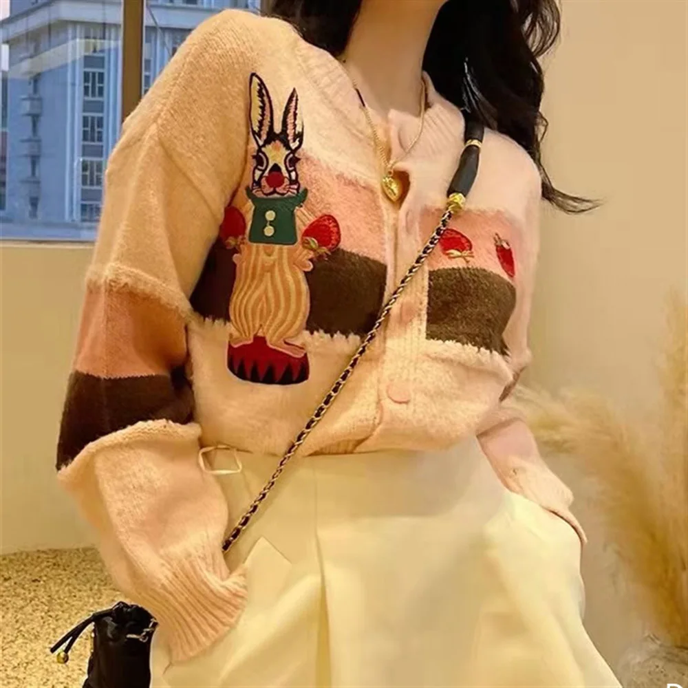 

Женский свитер с вышивкой, повседневный однобортный тонкий свитер с круглым вырезом, 2021