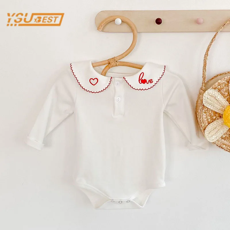 

Doll Collar Infant Baby Girls Long Sleeves Letter Embroider Rompers Baby Children Jumpsuit Spring Autumn Baby Girls Rompers