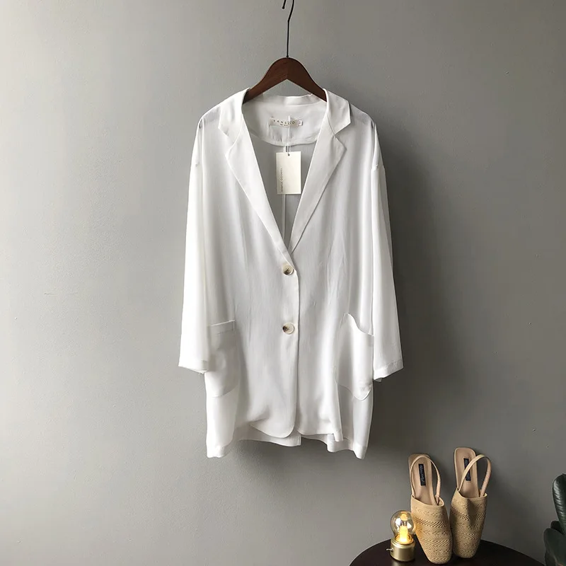 

Loose Blazers Women Outwear Office Long Sleeve Single Breasted Vintage Formal Ladies Thin Summer Outwear Blazer Woman