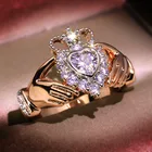 Женское кольцо с короной, розовое золото, кольцо для помолвки с сердцем