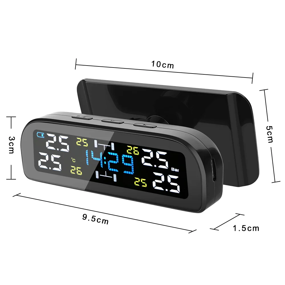 

Digital LCD Display With Digital Clock Tyre Pressure Alarm Car Tyre Pressure Monitor Solar TPMS Tire Pressure Monitoring System