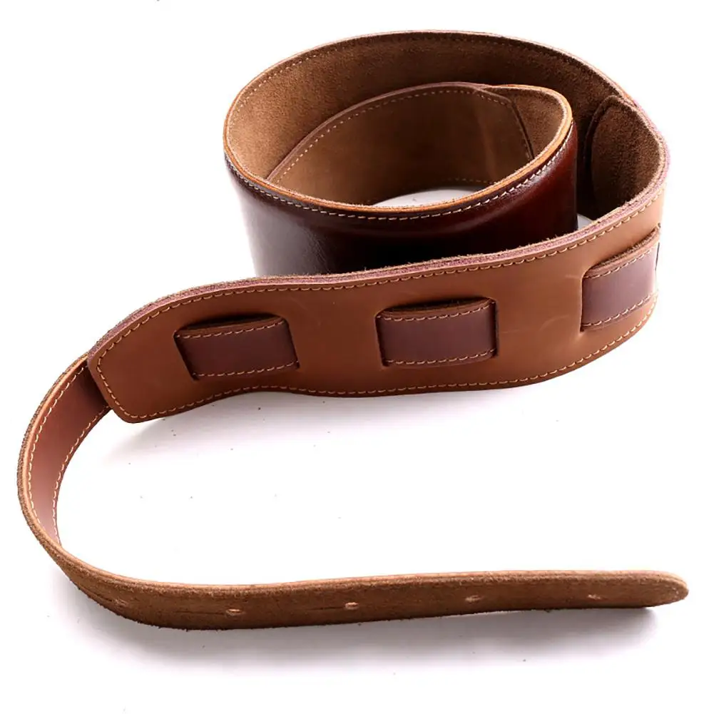 Кожаный гитарный ремешок красно коричневый универсальный ремень для бас