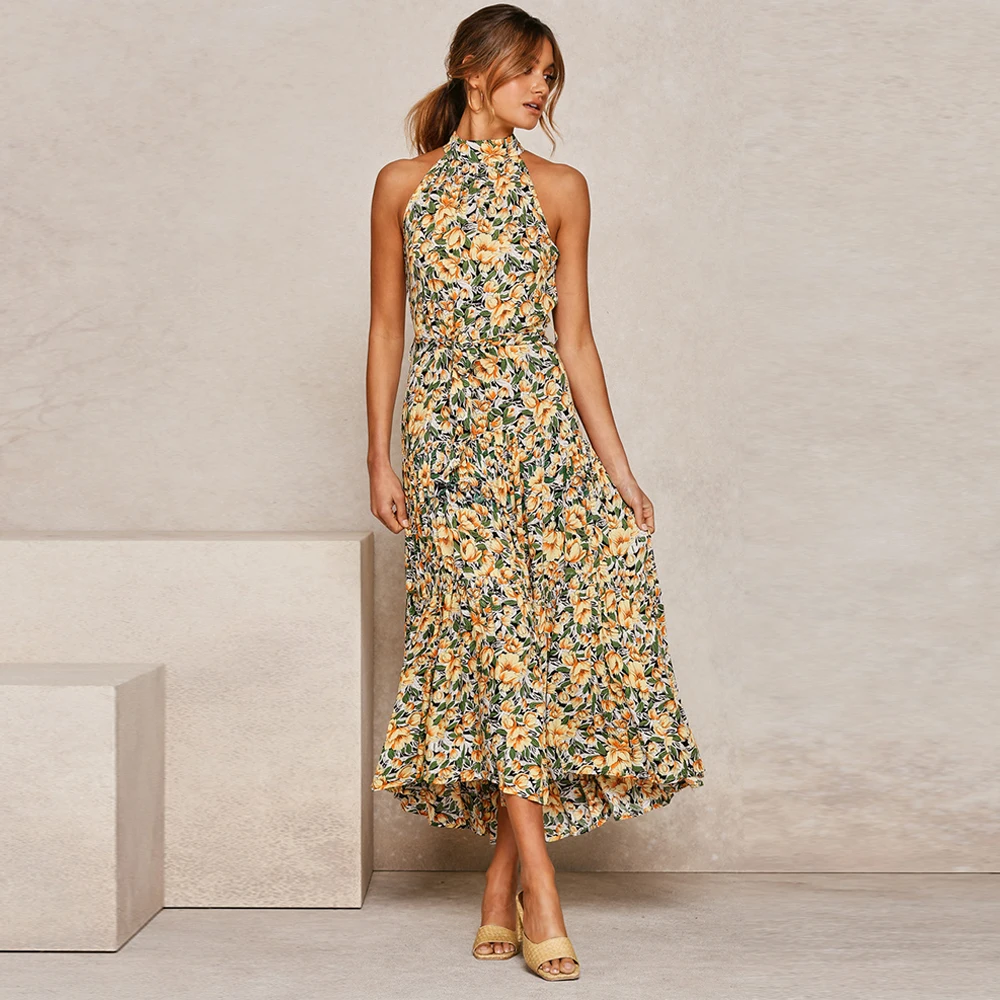 Платье Макси женское с открытыми плечами Элегантное повседневное свободное