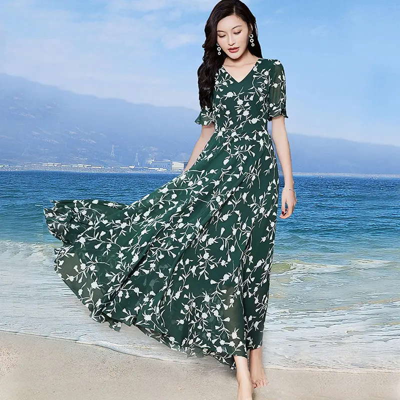 Для женщин платья летнее платье макси сарафан кнопка вверх Разделение Цветочный