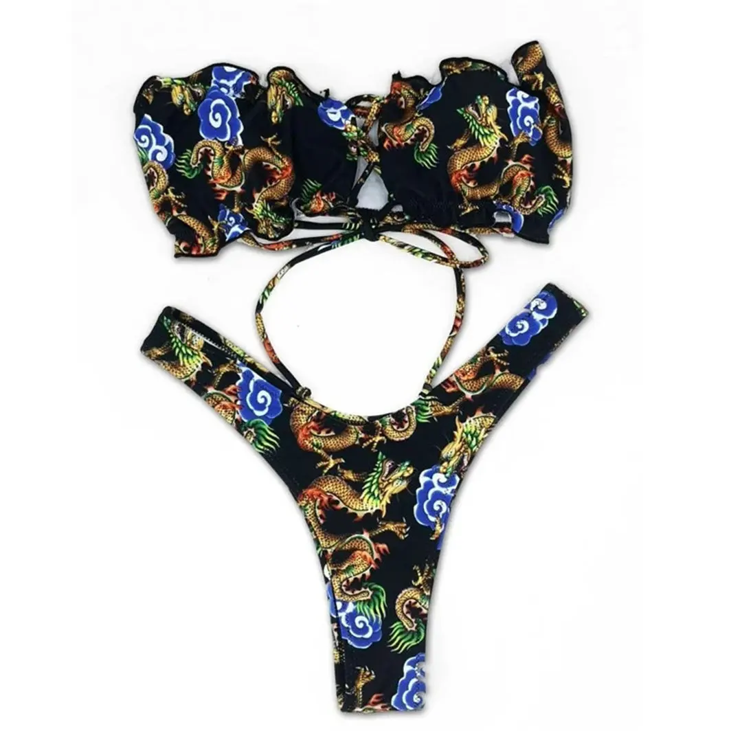 Комплект бикини с принтом китайского дракона женский купальный костюм-бандо