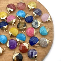 5pcspack natural semi precious stone charms round section pendants diy for making necklace earrings 16 colors 15x19mm size