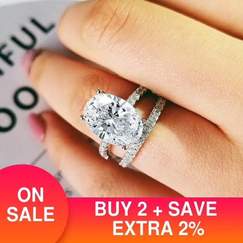 

2021 new luxury oval original 925 sterling silver wedding ring set for women lady anniversary gift jewelry drop shipping R5156S