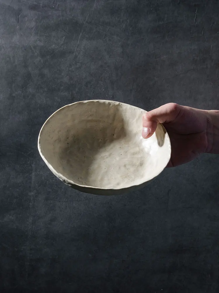 

1pcHandmadeStonewarTablewareSetVintageCeramicCreativeArt Plate Dish Household Hand-Pinch Japanese-Style Salad Dish Decorative