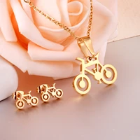 2pc set classic men women bicycle necklaceearring personality design gold silver plated men women trend street hip hop jewelry