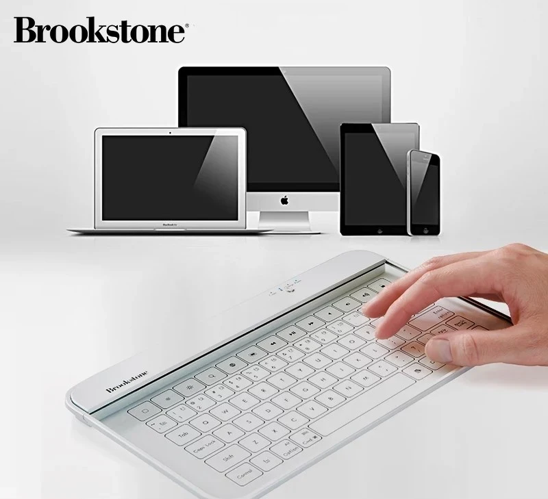 Brookstone Bluetooth wireless transparent glass keyboard ultrathin Intelligent  touch Business keyboard for ipad