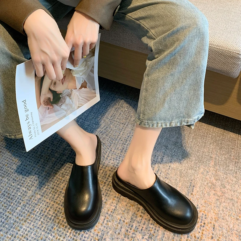 

Women's Loafers Thick-soled Increased Lazy Shoes Indoor Home Slippers Outdoor Non-slip Casual Shoes Ladies Muller Shoes 2021