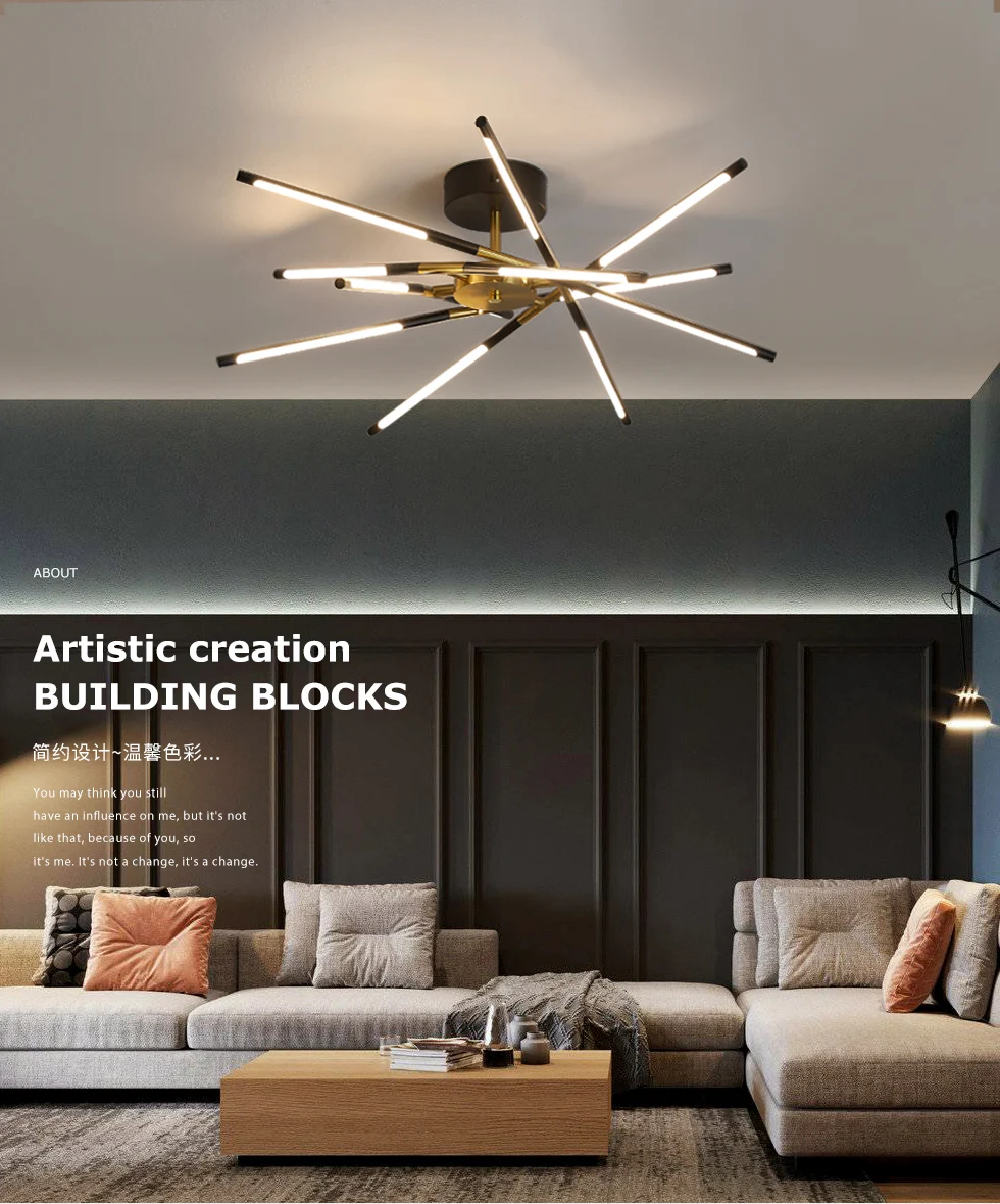 Lámpara de araña de acabado dorado y negro, iluminación nórdica para sala de estar, dormitorio, cocina y comedor