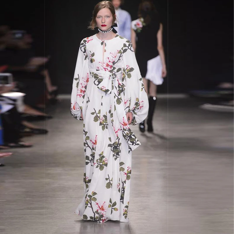 

Женское длинное платье макси, белое пляжное платье с цветочным принтом, поясом-кушаком, 2021