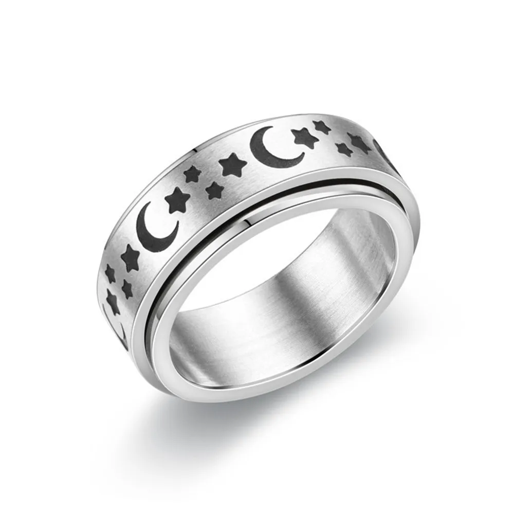 

Anxiety Ring For Women Men Spinner Fidgets Rings Stainless Steel Rotate Freely Spinning Anti Stress Moon Star Jewelry 2021 Gifts