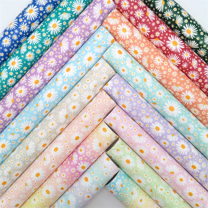 Ткань Glitterwishcome из искусственной замши с принтом маргариток блестками листы кожи