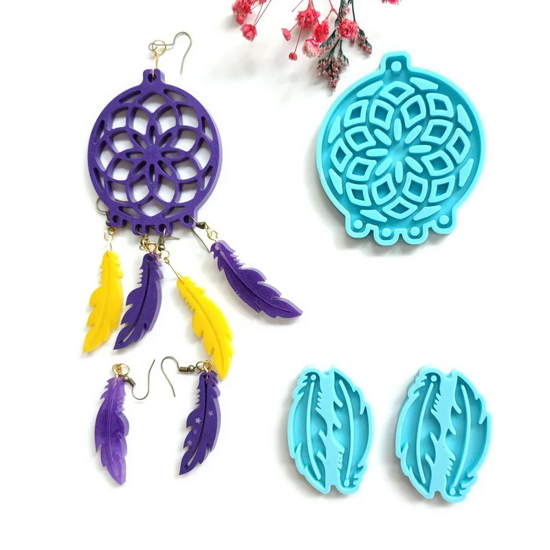1 Set Types Dreamcatcher Pendant Resin Molds Immortal Feather Silicone Molds DIY Epoxy Resin Hanging Deacortion