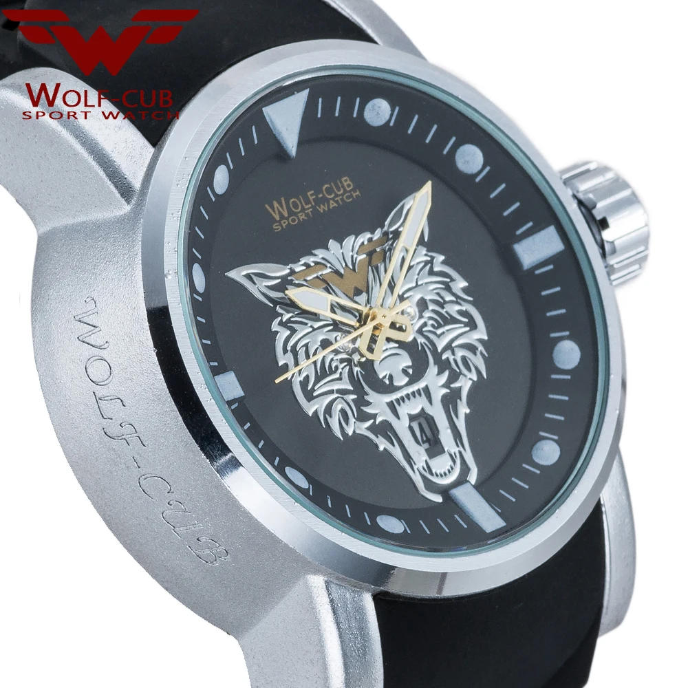 Sports Man Watch Dial Wolf Head Metal Solid Surface Original Movement WOLF-CUB 30BAR Design Personalized | Наручные часы